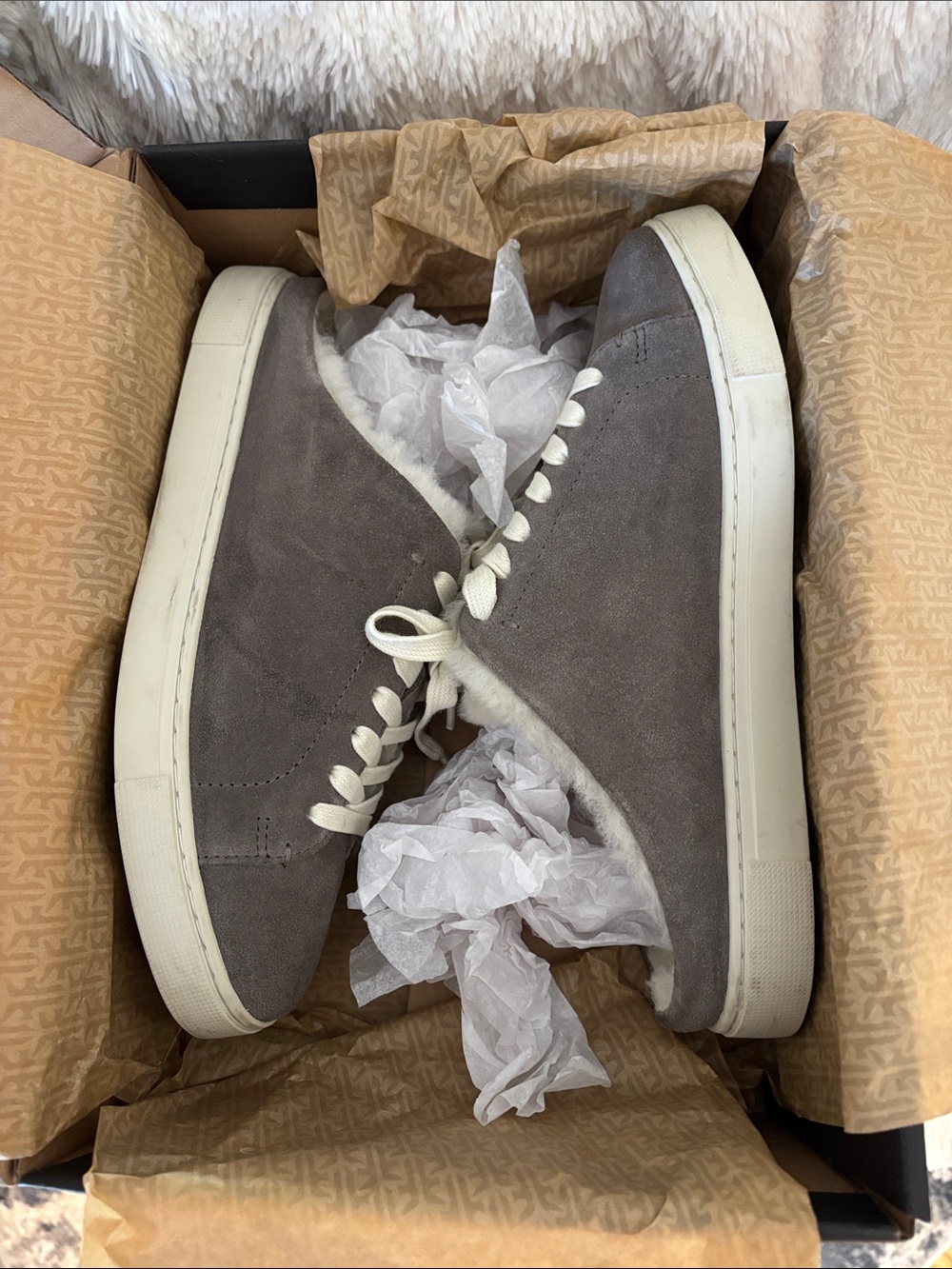 Frye Grey Suede Ivy Shearling Slip on Sneakers
